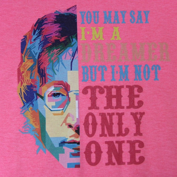 NWT Graphic Print Novelty Pink John Lennon Dreamer T-shirt - Picture 3 of 5